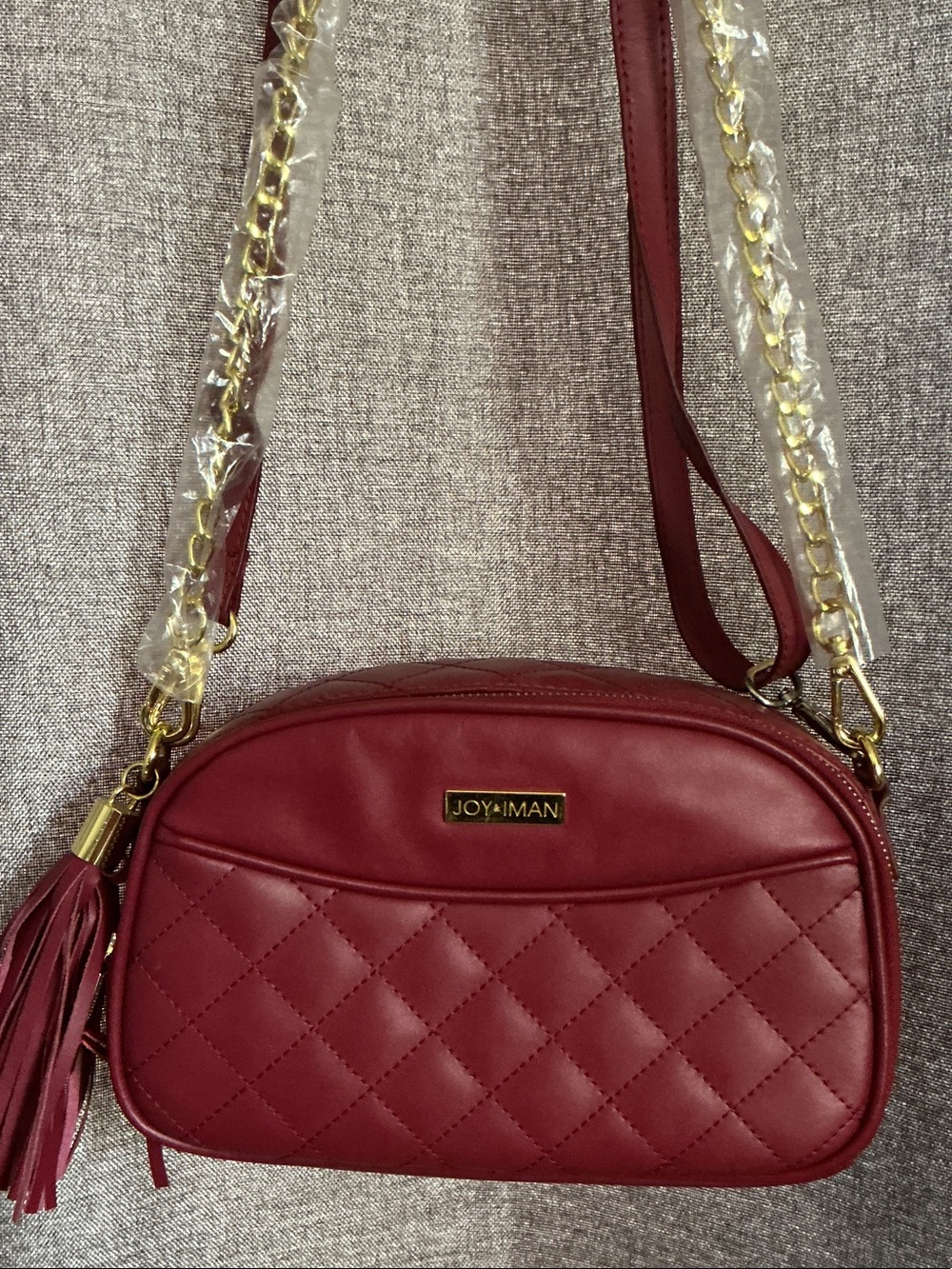 Joy & Iman Wine Red Quilted Crossbody with Gold Chain Strap